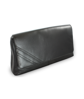 Schwarze Leder-Clutch mit kurzem Riemen 214-1022-60