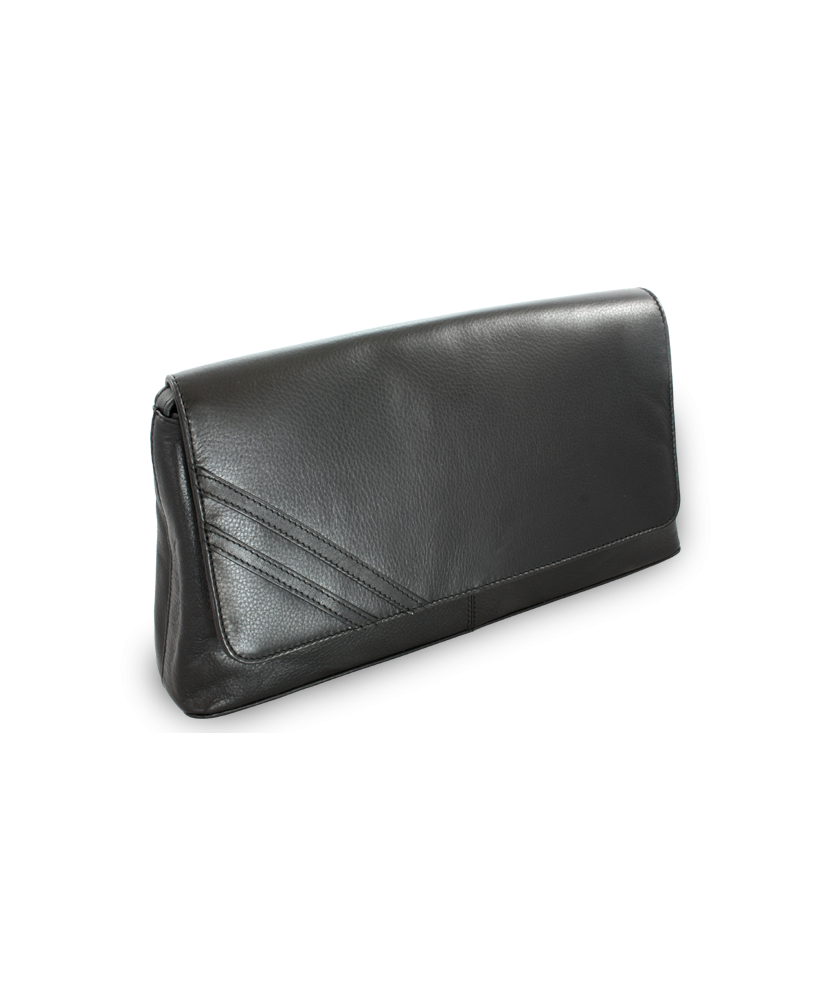 Black leather clutch bag with short strap 214-1022-60