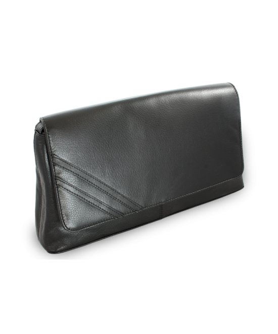 Black leather clutch bag with short strap 214-1022-60