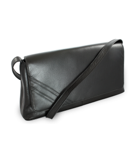 Black leather clutch bag with short strap 214-1022-60