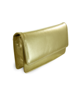 Gold leather clutch bag with strap 214-4071-02