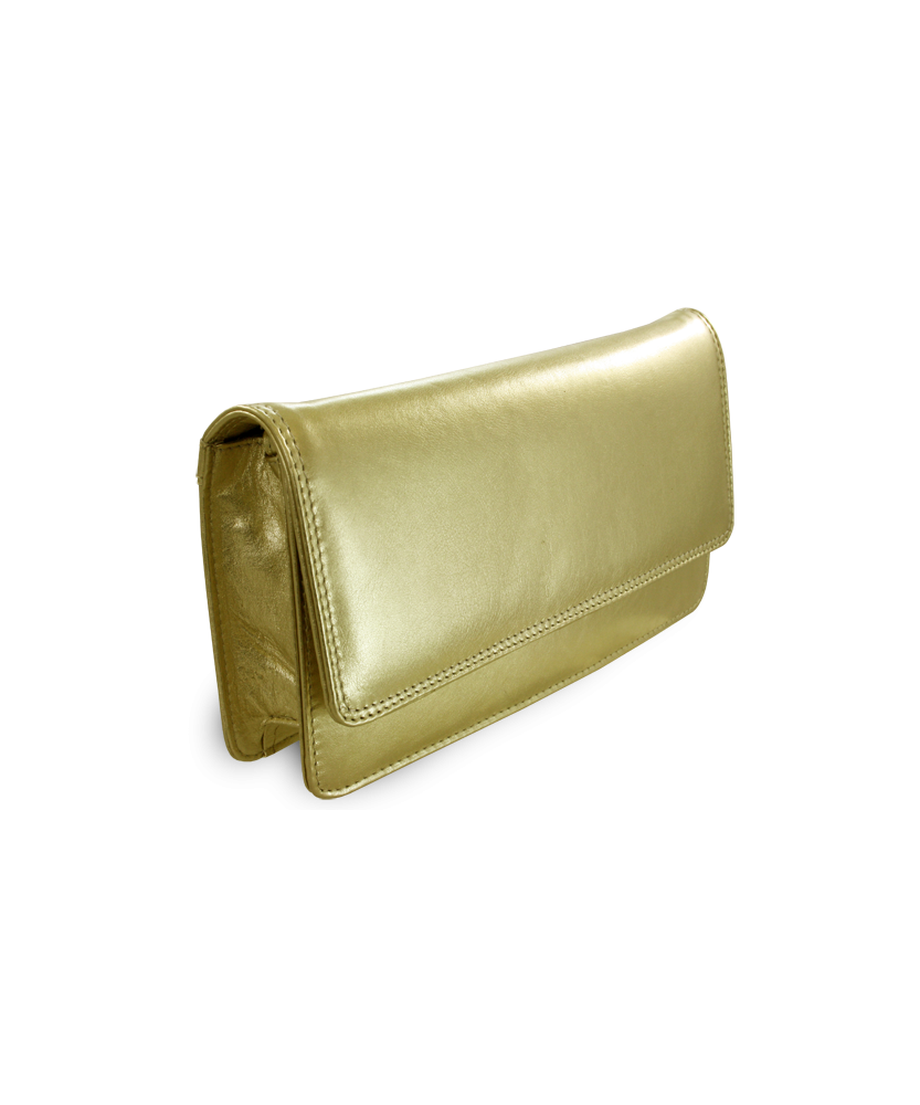 Gold leather clutch bag with strap 214-4071-02