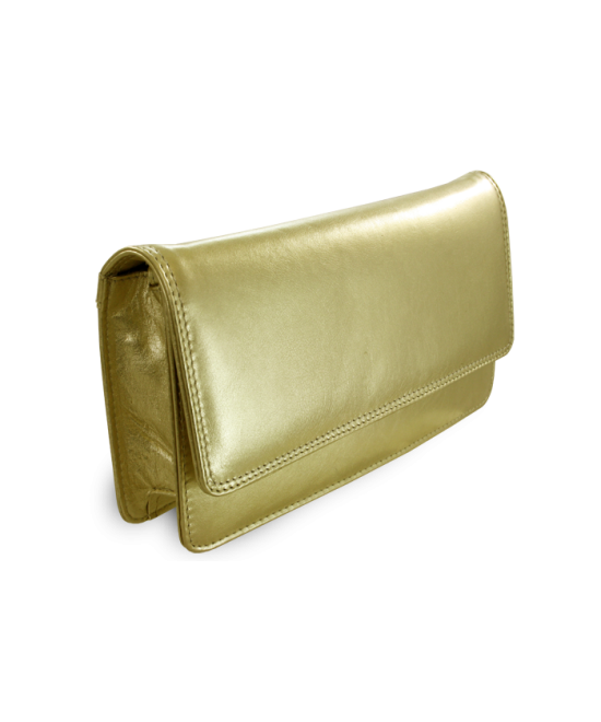 Gold leather clutch bag with strap 214-4071-02