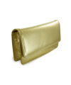 Gold leather clutch bag with strap 214-4071-02