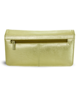 Gold leather clutch bag with strap 214-4071-02