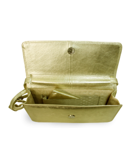 Gold leather clutch bag with strap 214-4071-02