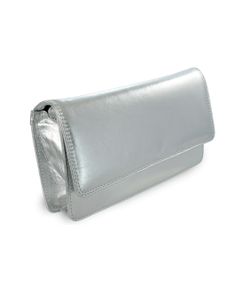 Silberne Clutch aus Leder mit Riemen 214-4071-27