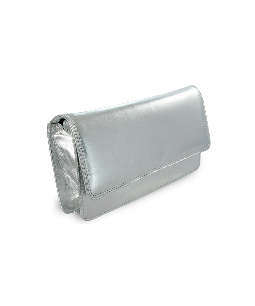 Silberne Clutch aus Leder mit Riemen 214-4071-27