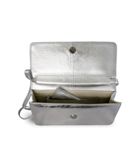 Silberne Clutch aus Leder mit Riemen 214-4071-27