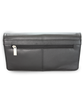 Black leather clutch bag with strap 214-4071-60