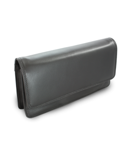 Black leather clutch bag with strap 214-4071-60
