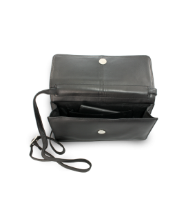 Black leather clutch bag with strap 214-4071-60