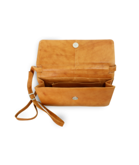 Light brown leather clutch bag with strap 214-7071-05