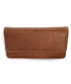 Dark brown leather clutch bag with strap 214-7071-47