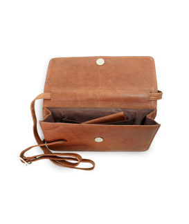 Dark brown leather clutch bag with strap 214-7071-47