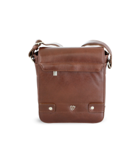 Small brown men's leather crossbag with a flap 215-1701-40