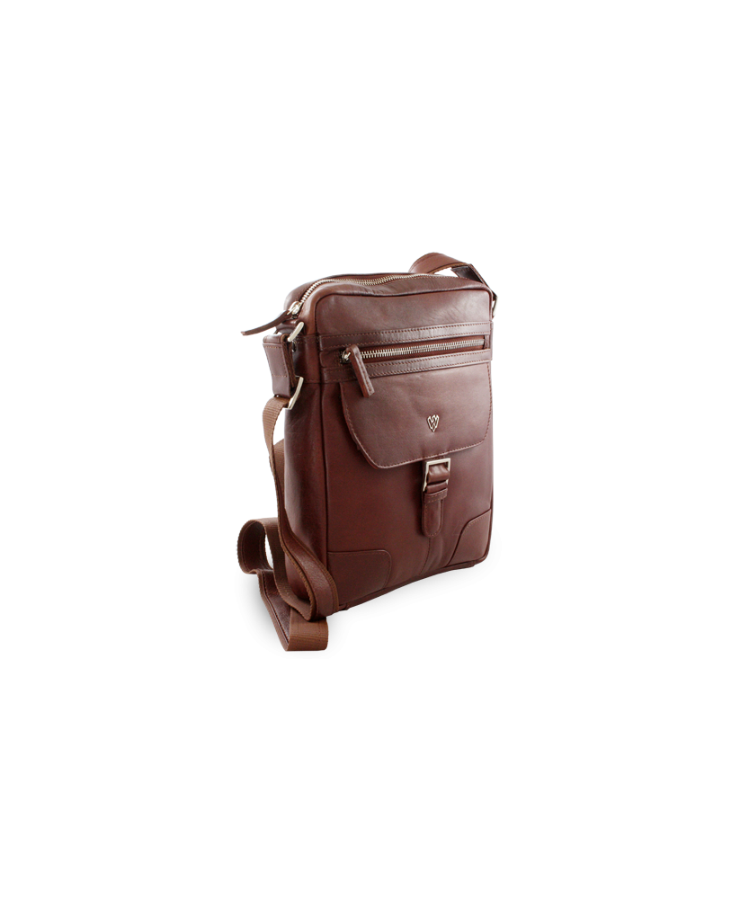 Brown men's leather zipper crossbag 215-1792-40