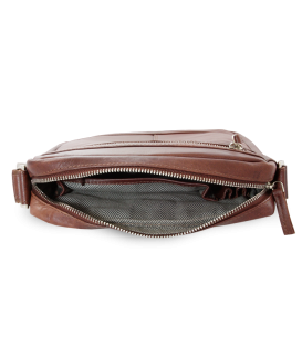 Brown men's leather zipper crossbag 215-1792-40