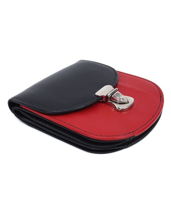 Black and red women's leather wallet with lock 511-1241A-60/31