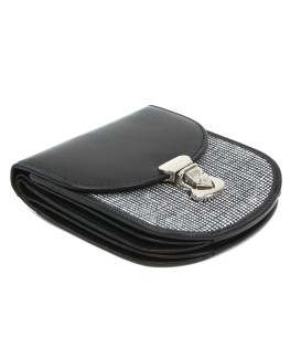 Black and white women's leather wallet with lock 511-1241B-60/T