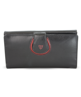 Black women's leather frame wallet with decorative flap 511-1526-60/31