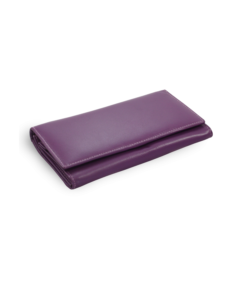 Purple women's leather clutch wallet with a flap 511-4027-76