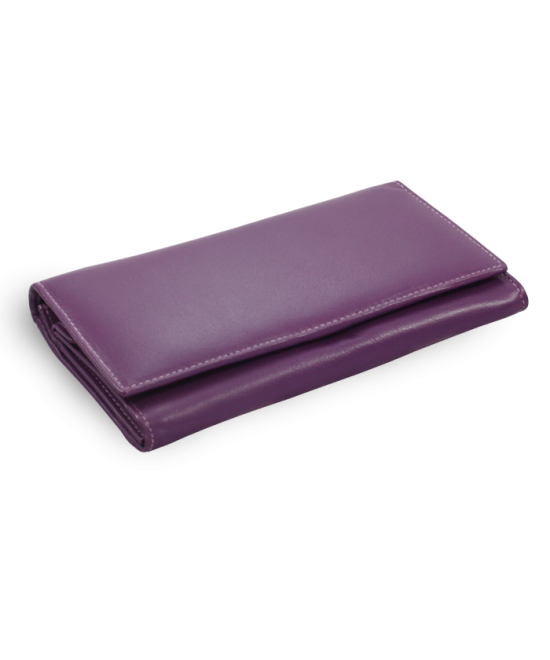 Purple women's leather clutch wallet with a flap 511-4027-76