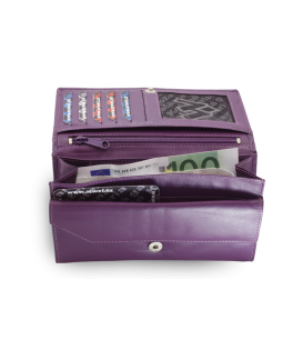 Purple women's leather clutch wallet with a flap 511-4027-76