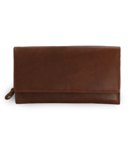 Dark brown women's clutch leather wallet with flap 511-7120-47