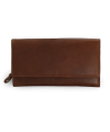 Dark brown women's clutch leather wallet with flap 511-7120-47