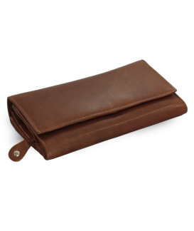 Dark brown women's clutch leather wallet with flap 511-7120-47