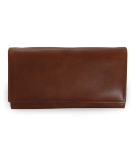 Dark brown women's clutch leather wallet with flap 511-7233-47
