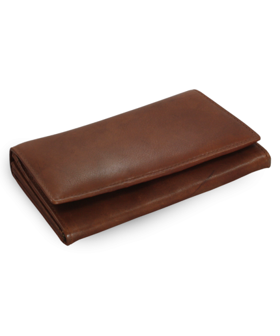 Dark brown women's clutch leather wallet with flap 511-7233-47