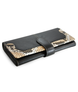 Black ladies' clutch wallet with a snake motif and pinch 511-8118-60/99