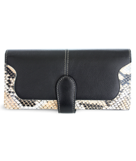 Schwarze Clutch-Brieftasche für Damen mit Schließe und Schlangenmotiv 511-8118-60/99