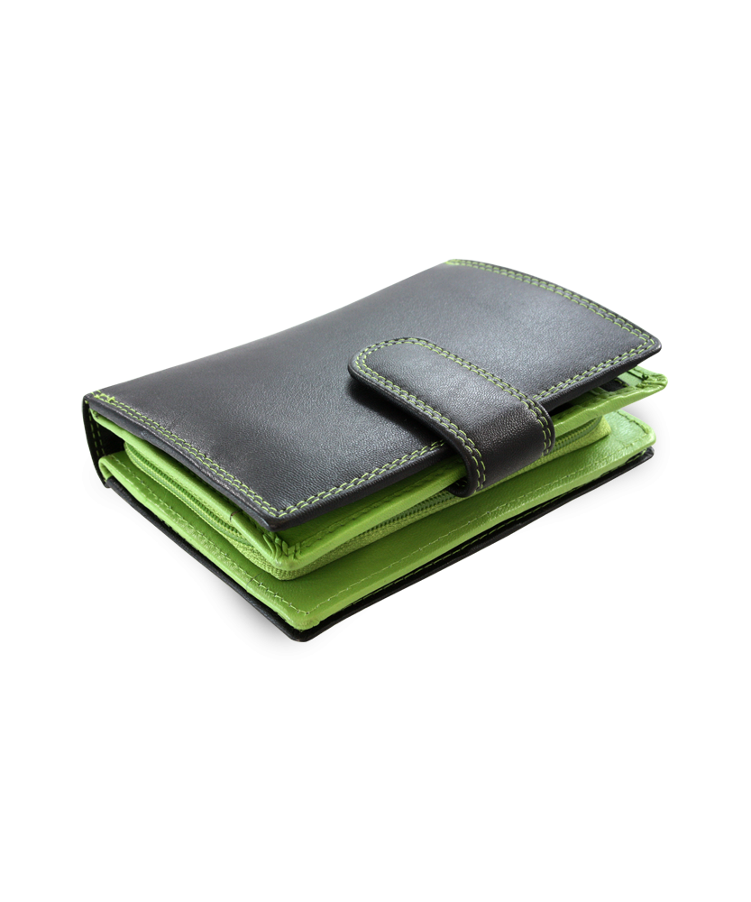 Schwarz-grünes Portemonnaie aus Leder mit einer Prise 511-8313-60/51