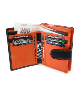 Black-and-orange leather wallet with a pinch 511-8313-60/84