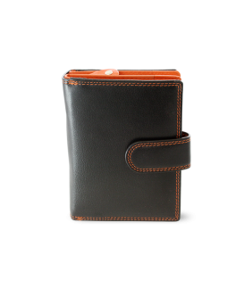 Schwarz-orangefarbenes Portemonnaie aus Leder mit einer Prise 511-8313-60/84