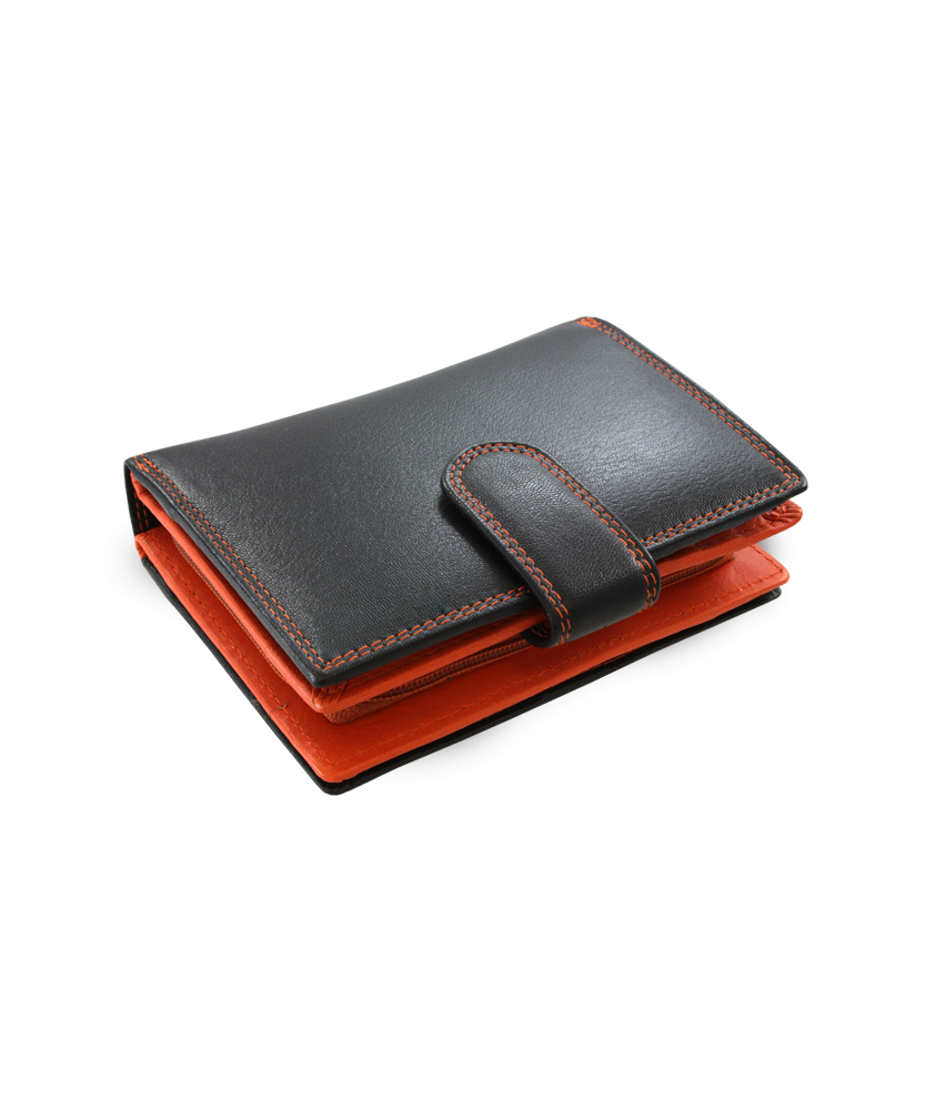 Black-and-orange leather wallet with a pinch 511-8313-60/84