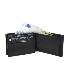 Schwarzes Mini-Portemonnaie aus Leder 513-0413A-60