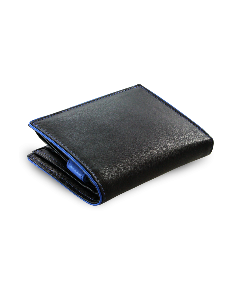 Black and blue men's leather wallet with inner fastener 514-8140-60/91