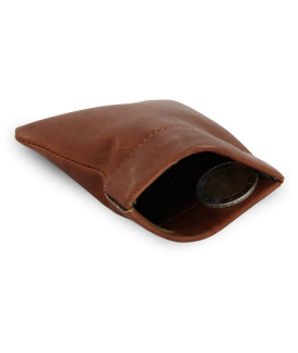 Dark brown leather coin pocket with spring 519-7708-47