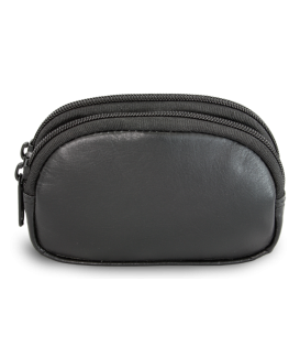 Black leather two-zip etui 611-0368-60