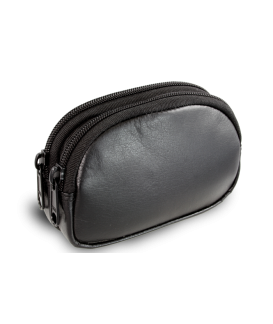 Black leather two-zip etui 611-0368-60