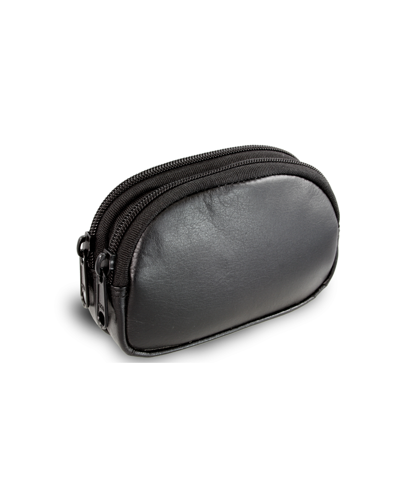 Black leather two-zip etui 611-0368-60