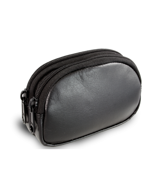 Black leather two-zip etui 611-0368-60