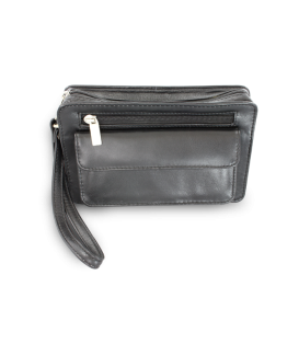 Black leather single-zip etui 611-2014-60