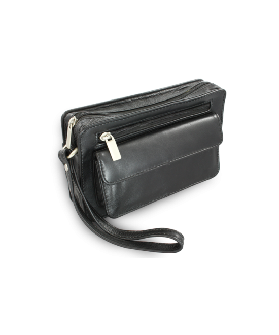 Black leather single-zip etui 611-2014-60