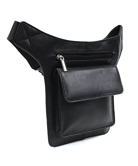 Black leather fanny pack 611-6115-60