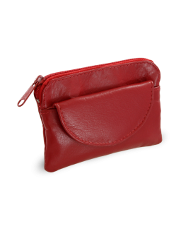 Red leather keychain with zipper and flap pocket 619-0365-31